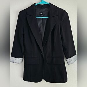 Iz Byer Women's Black Blazer with Striped Cuffs